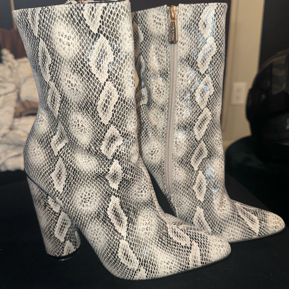 Snake print booties